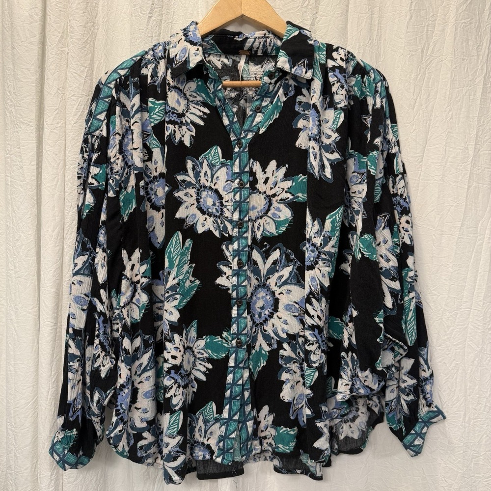 Free People Womens Good Vibrations Sunflower Print Boho Oversized Top Size Small - Picture 2 of 14